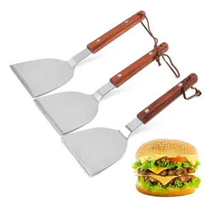 Spatula pizza/spatula teppanyaki/spatula Martabak stainless steel memasak spatula dengan spatula gagang kayu Spatula Martabak Tepanyaki Roti Cutter Scraper kape
