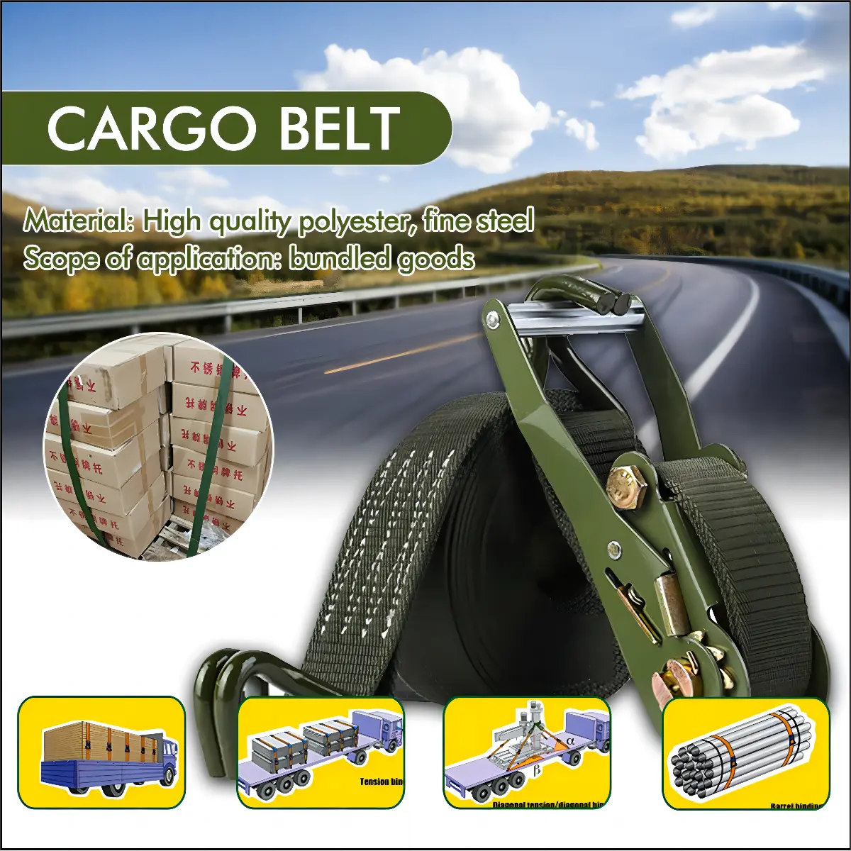 5 Tons/10 Tons 10m Cargo Belt With Hook Heavy Duty Ratchet Tie Down Strap With Metal Lock Lorry Lalamove Lashing Belt Hardware