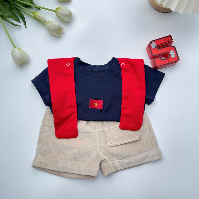 [Kiến Design] B06 Bộ quần áo yêu nước thêu cờ đỏ sao vàng kèm khăn cho bé trai bé gái,size 7-24kg 2