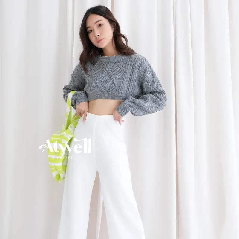 Atwell Apparel - Beatrice Cable Knitwear Crop Sweater - Atasan Wanita Basic - Top Outer Baju Stretch 4