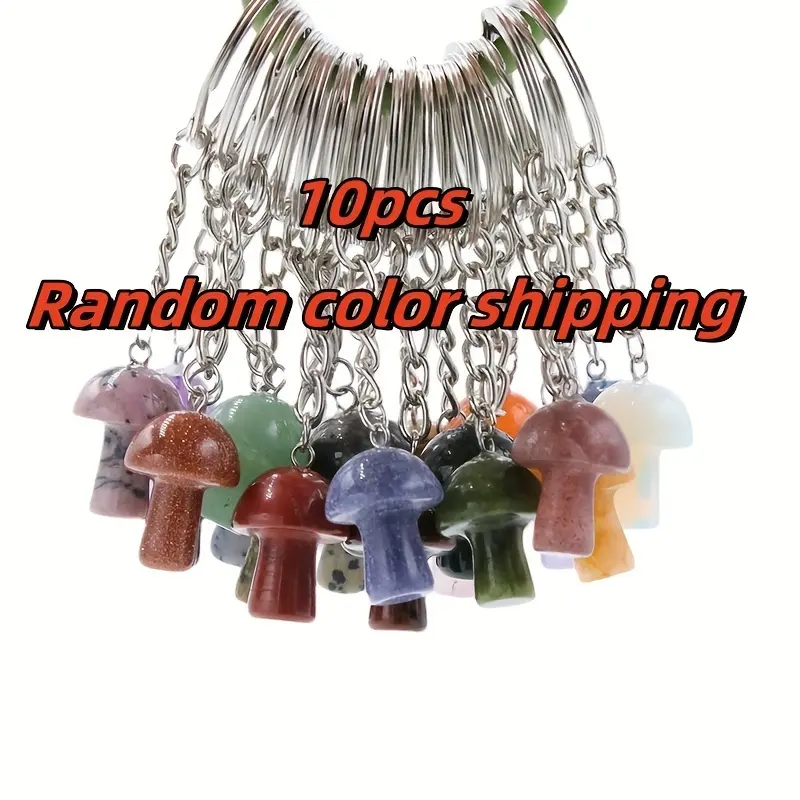 10pcs Natural Stone Mushroom Keychain Bag Pendant Small Gift 2