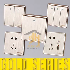 Saklar Dinding Soket 5 PREMIUM GOLD, Golden Brushed 1/2/3 Gang 1 Way, Stop Kontak, USB