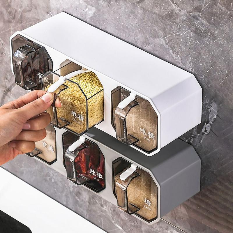Durable Plastic Seasoning Boxes 2/3 Grid Wall Mounted Condiment Tank With Spoon Divided Seasoning Jar Chicken 5
