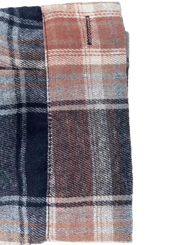 Women's Plus Size Plaid Print Flap Pocket Button Front Blouse, Casual Drop Shoulder Long Sleeve Shirt, Gift Set, Women Plus Clothing for Spring & Fall Daily Wear 9