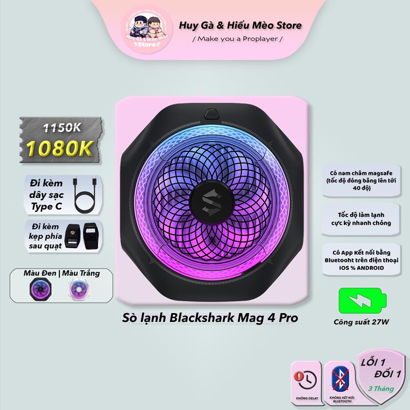 Quạt tản nhiệt Black Shark Funcooler Mag 4 Pro (Nam châm) Màu đen (dành cho điện thoại và máy tính bảng) giúp làm lạnh thiết bị khi chơi game Usb mag  safe cooler