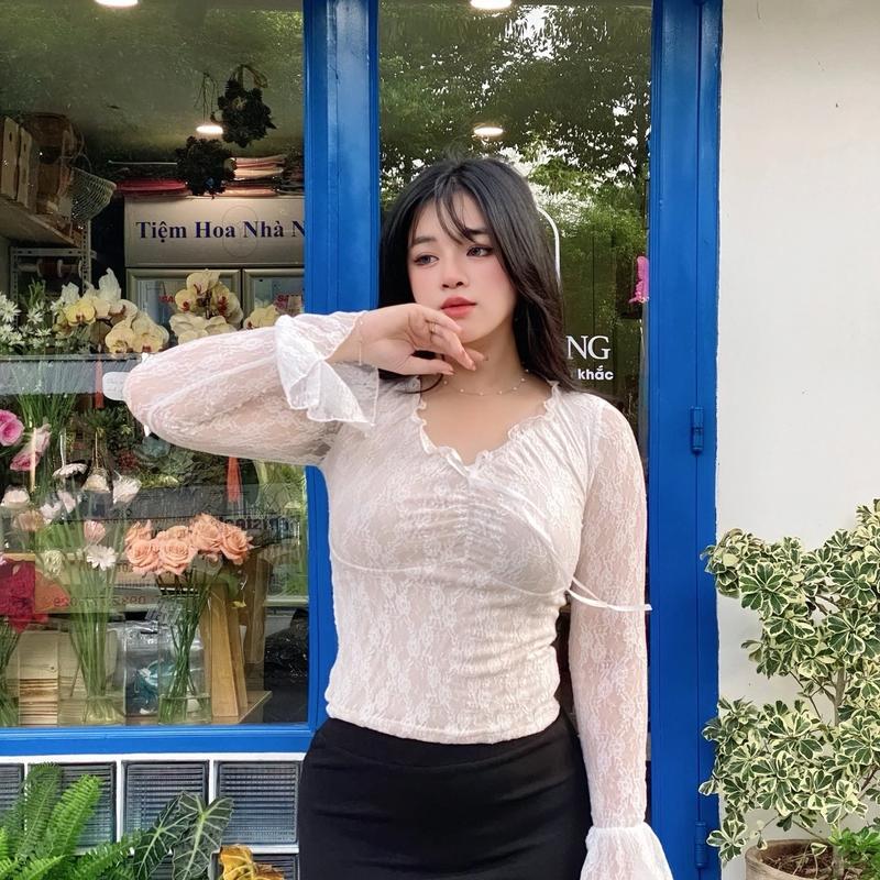  KIMBIGSIZE Áo kiểu nữ lưới thêu tay loe nhỏ cổ V bigsize  55-85kg  Women Voi 