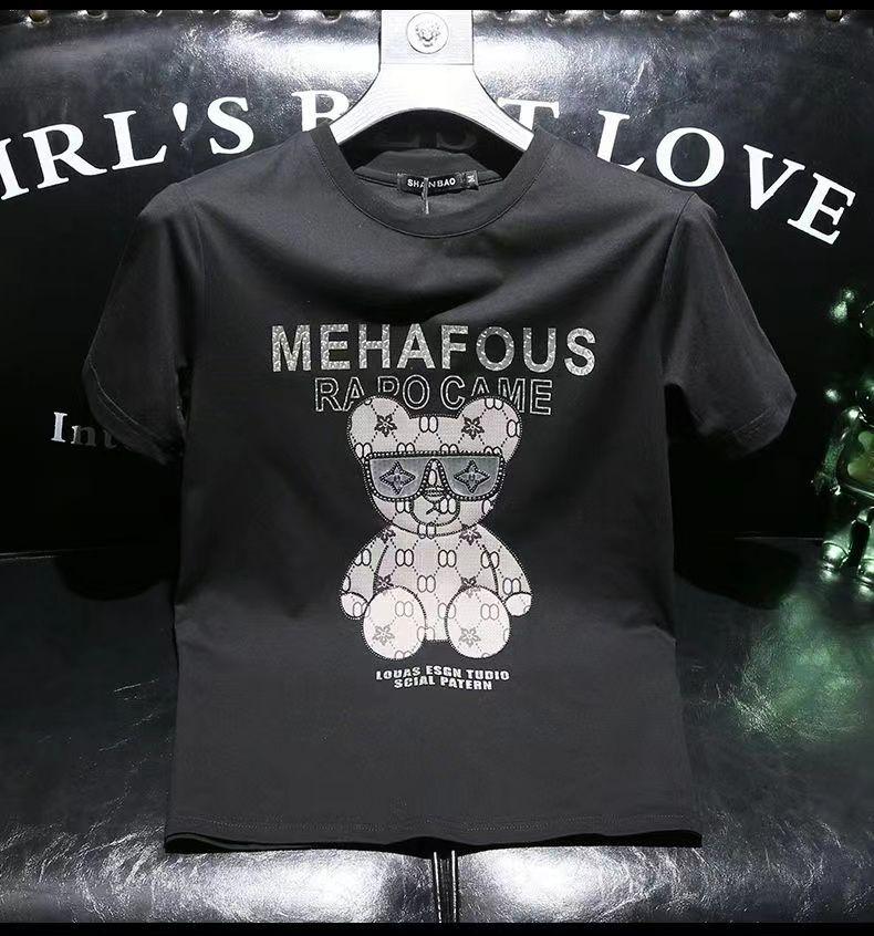 Product Introduction of European Station European Goods Trendy Bear Round Neck Short Sleeve T-Shirt Men 2023 Summer Youth Slim Fit Plus Size Half Sleeve Tee Comfort 16