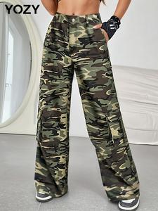 YOZY Women's Camo Print Cargo Pants, Casual Comfy Straight Leg Trousers for Daily Wear, Ladies Bottoms for All Seasons