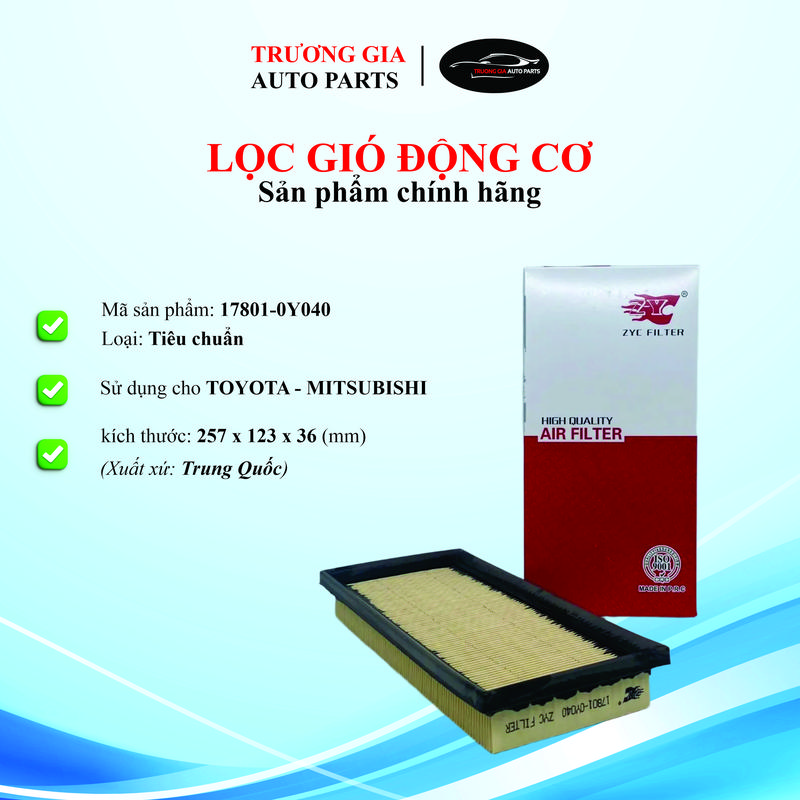 Lọc gió động cơ xe Toyota Vios, Yaris, Rush - Mitsubishi Attrage, Mirage (Mã: 17801-0Y040) Phụ Tùng car  air  filter