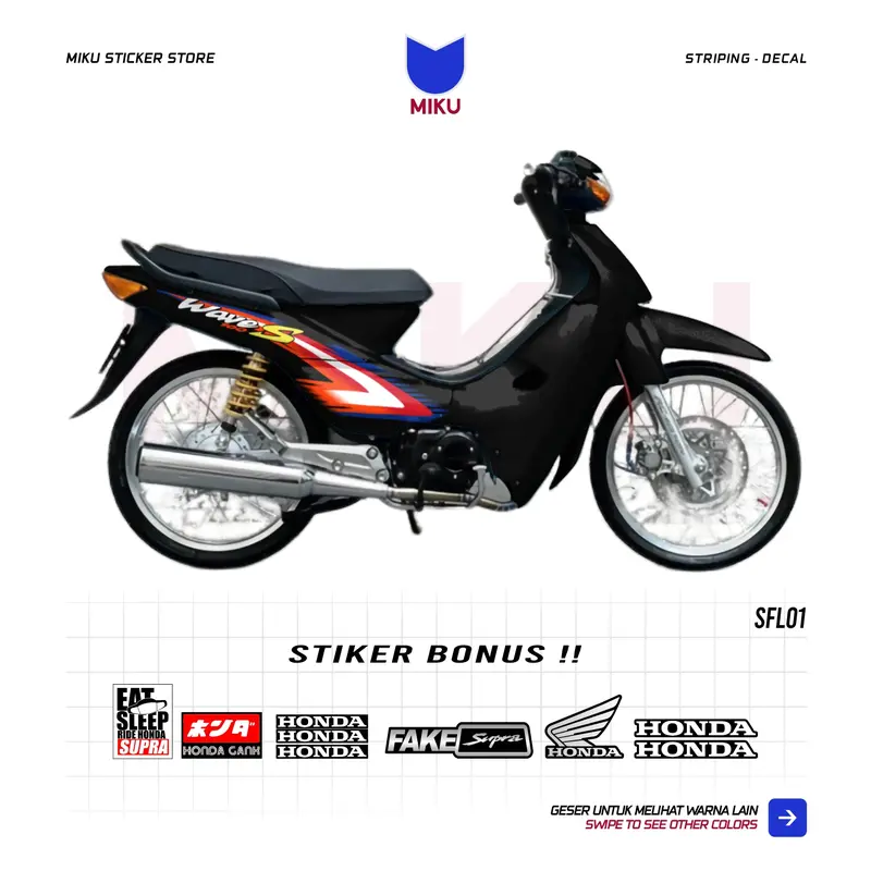 STICKER WAVE 100 S STRIPING SUPRA FIT LAMA 2003 2004 2005 MOTIF ORI VARIASI STIKER MOTOR SUPRA FIT LAMA STICKER WAVE 100 S ORI VARIASI Motorcycle 4