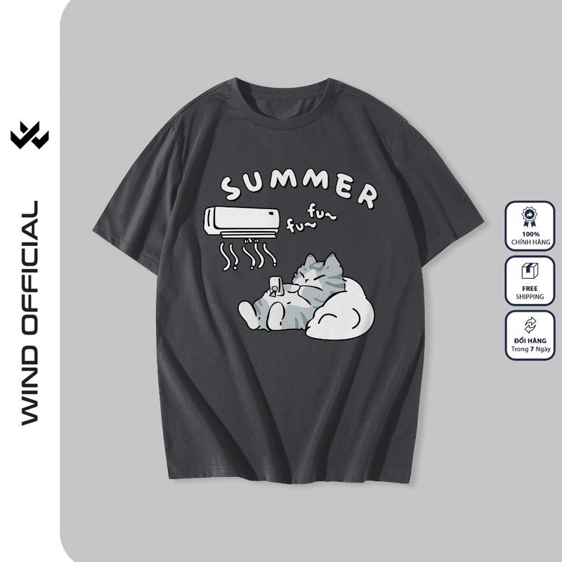 Áo thun tay lỡ WIND unisex form rộng Cat Sleep 65% cotton thời trang nam nữ oversize ulzzang Menswear Cổ Tròn 2