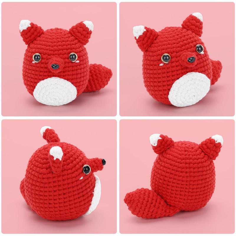 Fox Shaped Crochet Box, 1 Set Crochet Kit for Beginners, Including Accessories, Crochet Tool, Yarn, Filler Cotton, Hook, Sewing Needle, Plastic Eye, Marker Buckle, Instruction & Video Tutorial 7
