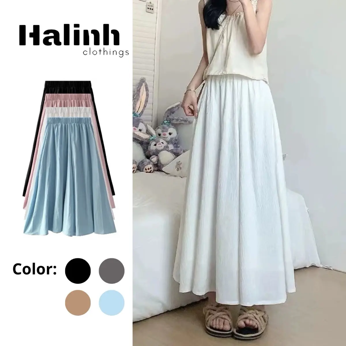 Quần đũi nữ ống cực rộng cạp cao lưng chun mùa hè Halinh M140