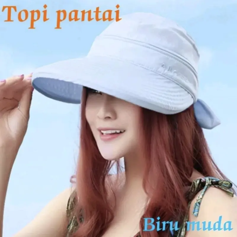 topi pantai wanita lebar tutup kepala bisa di lepas varian 6 warna- import 6