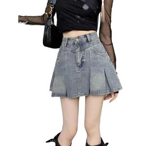 กระโปรงพลีท เอวสูง บางและบาง อเนกประสงค์ สไตล์อเมริกันเรโทร ชิคและฮอตเกิร์ล กระโปรงสั้น แฟชั่น ฤดูร้อน 2024 มาใหม่ Clothing Lady Women ผู้หญิง เสื้อผ้า Skirt Clothing Lady กระโปรงยีนส์  ฟรอม ช่าง