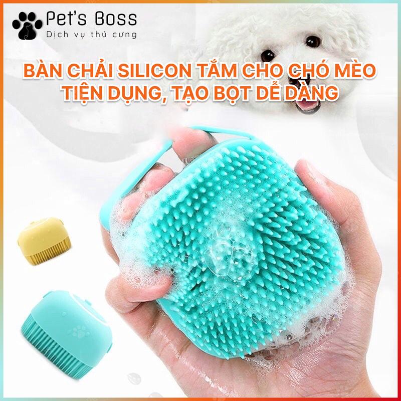 Bàn Chải Tắm/ Bông Tắm Silicon Tạo Bọt Matxa Cho Chó Mèo có Chỗ Đựng Sữa Tắm | PetsBoss