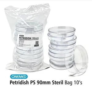 Petridish petri dish plastik steril 90 mm 1 section isi 10 pcs