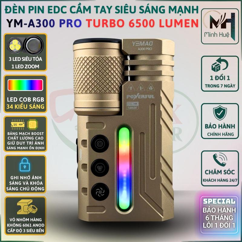 Đèn pin cầm tay EDC siêu sáng mạnh YM A300 PRO CAO CẤP kết hợp đèn ZOOM và siêu…