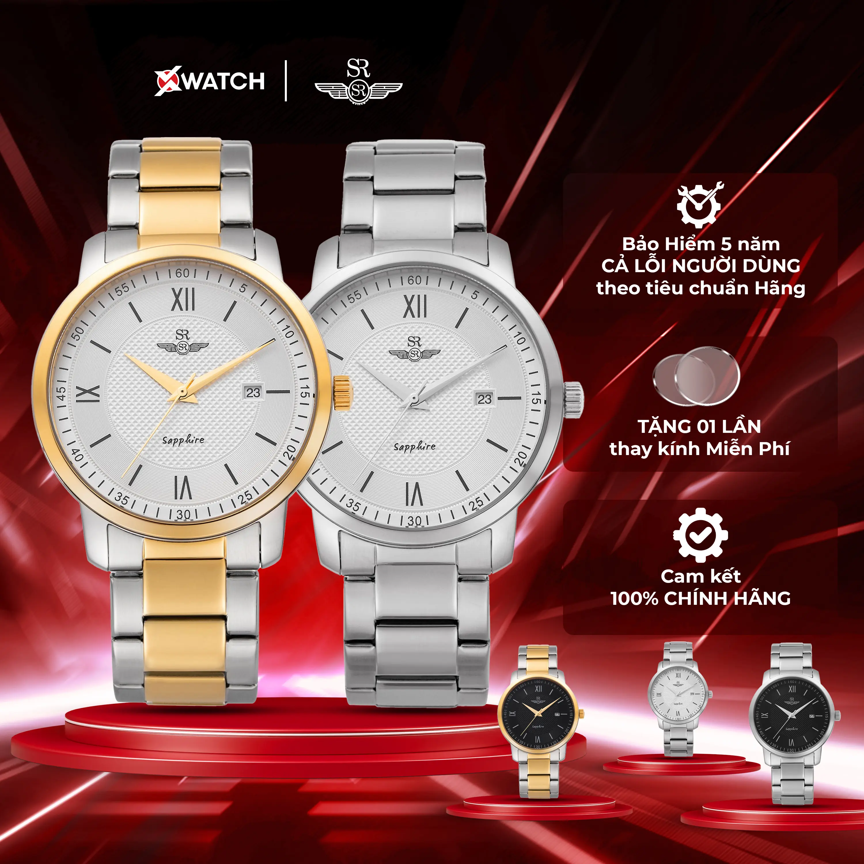 Đồng hồ nam đeo tay SRWATCH SG3005 cmáy Quartz, dây kim loại, vỏ thép không gỉ, kính Sapphire, dạ quang, lịch ngày chính hãng Nhật Bản