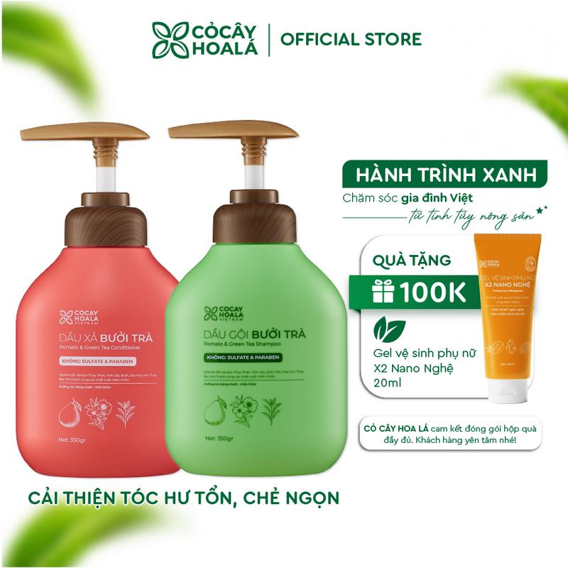 Combo Dầu Gội Xả Thảo Dược Bưởi Trà Cỏ Cây Hoa Lá - Hỗ Trợ Dưỡng Tóc Chắc Khỏe Mềm Mượt Tự Nhiên - Dung Tích 350g