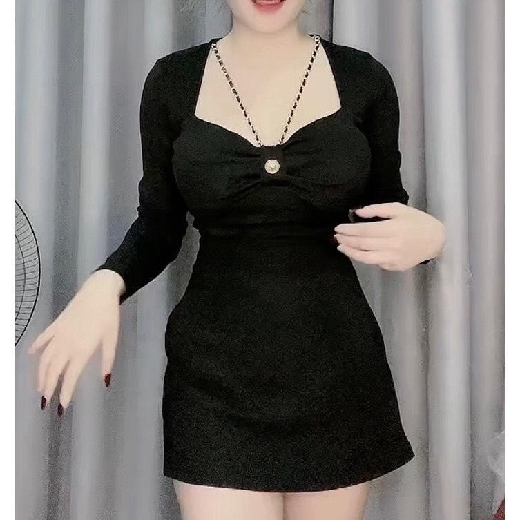 Áo croptop nữ tay dài phối xích có mút ngực Áo croptop nơ ngực kèm dây xích Cổ Tròn Sơ Mi Women 2