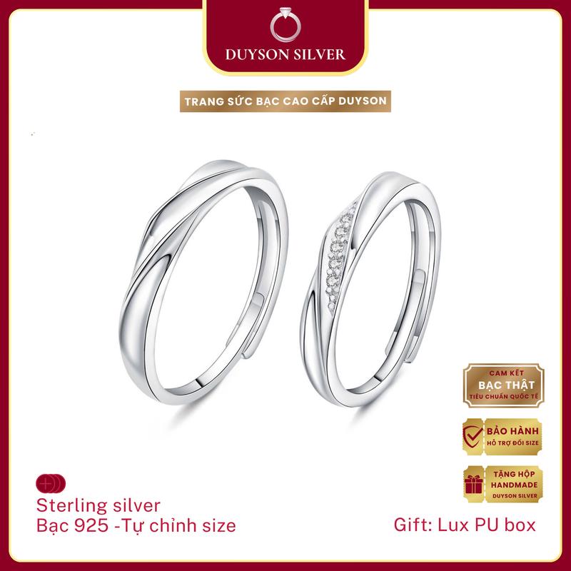 Nhẫn đôi bạc 925 Duyson Silver Nhẫn đôi bạc tự chỉnh size uốn Sóng đính đá lấp lánh tình yêu NDFS27-1D
