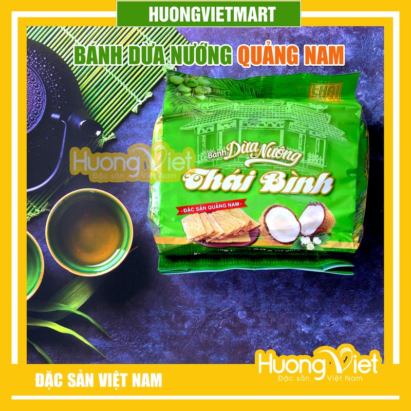 Bánh dừa nướng Thái Bình đặc sản Quảng Nam vị béo giòn thơm dừa nướng bánh kẹo đặc sản làm quà biếu tặng đồ ăn vặt Hương Việt Mart