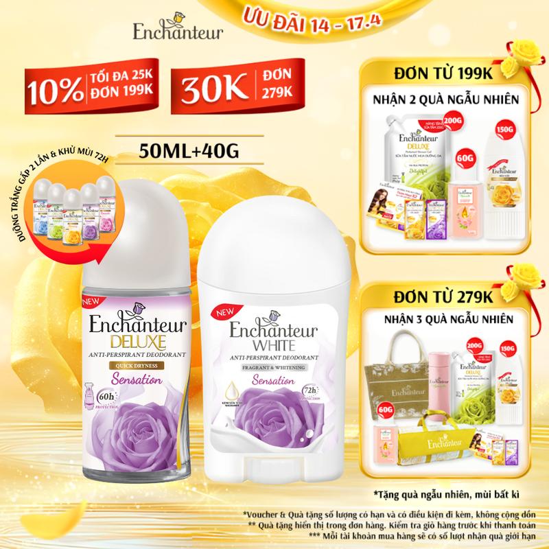 [ĐƠN 199K TẶNG 2 QUÀ] Combo Lăn Khử Mùi Hương Nước Hoa Dành Cho Nữ Enchanteur Sensation 50ml + Sáp Khử Mùi Enchanteur Sensation 40g