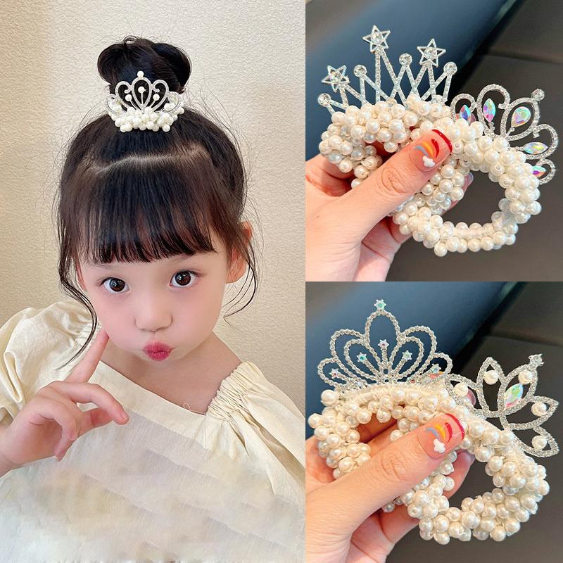 Vương Miện Ngọc Trai Công Chúa Thời Trang, Dây Buộc Tóc Co Giãn Dễ Thương, Dành Cho Trẻ Em, Dây Buộc Tóc Trẻ Em, Phụ Kiện Tóc Bé Gái, Mũ Đội Đầu Cho Bé, 1 Chiếc, Hàng Mới Về