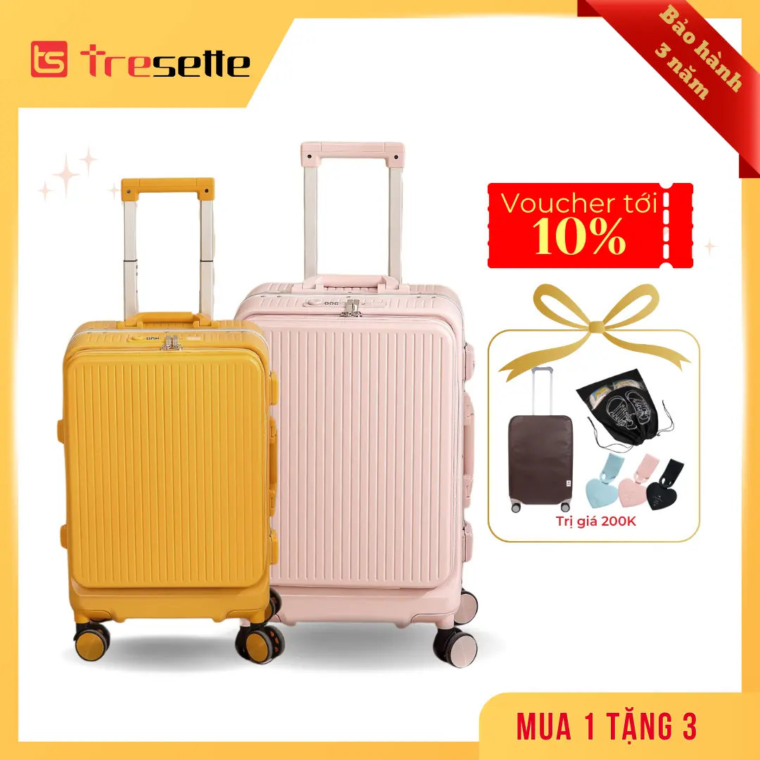 [SIZE 20+24INCH] Vali Khóa Sập Cao Cấp Tresette TSL-2839 Có Ngăn Đựng Latop Cổng Sạc USB Chính Hãng