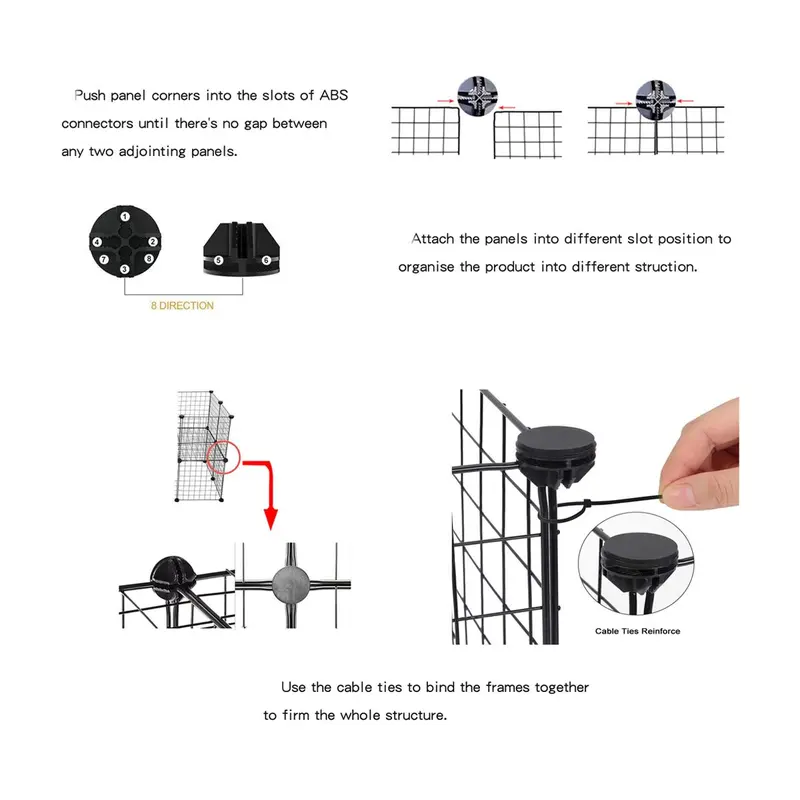Pet Cage, 1 Set Pet Fence, Encrypted Grid Splicing Cage, Rabbit Squirrel Small Pet Cage, Kitten Puppy Iron Mesh Cage, Isolation Door 7