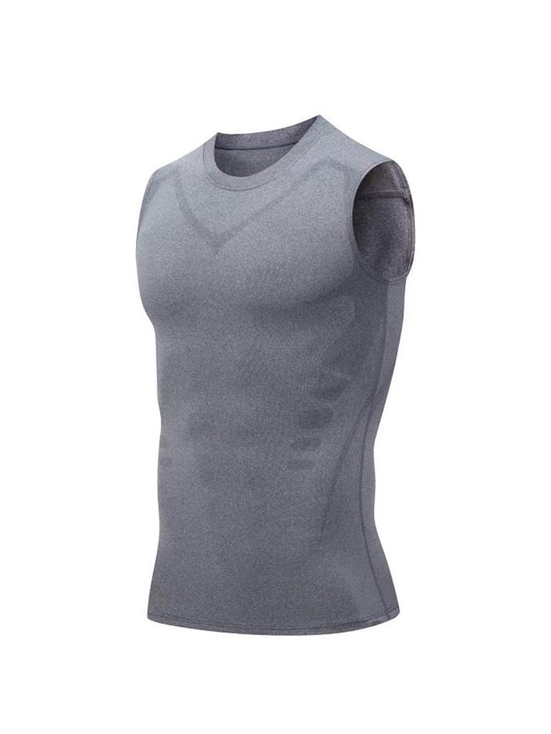 Product Introduction of Men's Graphic Round Neck Sleeveless Shapewear Top, High Stretch Breathable Shaper Tank Top, Men Shapewear Top for Outdoor Daily Workout 16