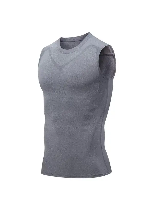 Men's Graphic Round Neck Sleeveless Shapewear Top, High Stretch Breathable Shaper Tank Top, Men Shapewear Top for Outdoor Daily Workout, Activewear 8