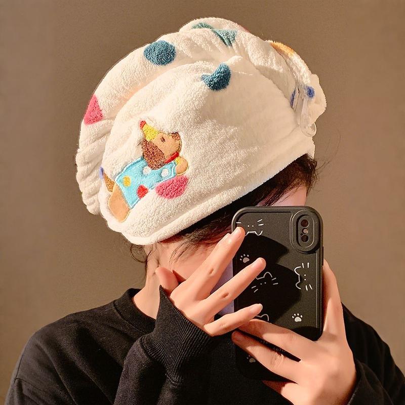 Product Introduction of [3941 Positive Reviews] Cute Polka Dot Puppy Coral Fleece Quick-Dry Hair Towel for Women, Super Absorbent, Thickened Bath Cap for Students 1