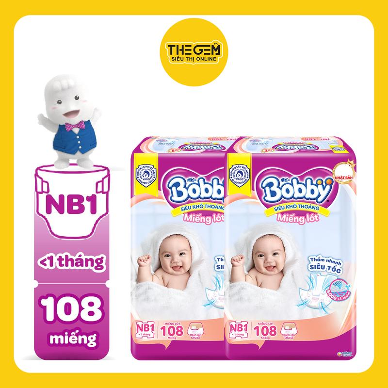   COMBO 2  Bobby Miếng lót sơ sinh Newborn 1  NB1 108 miếng  Cho Bé 