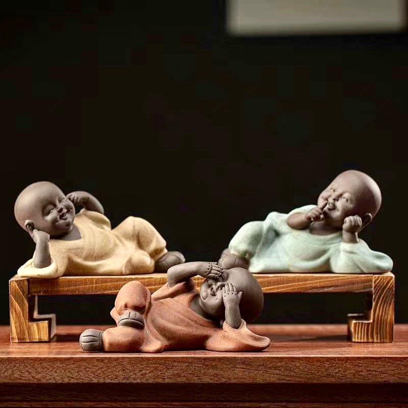 Bộ 3 tượng tam không nằm gốm tử sa