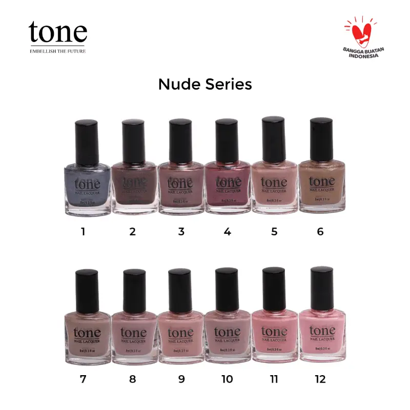 Tone Nail Lacquer Nude Series 1-12 | Kutek Nude | Cat Kuku | Nail Polish | Kutek Halal Muslimah