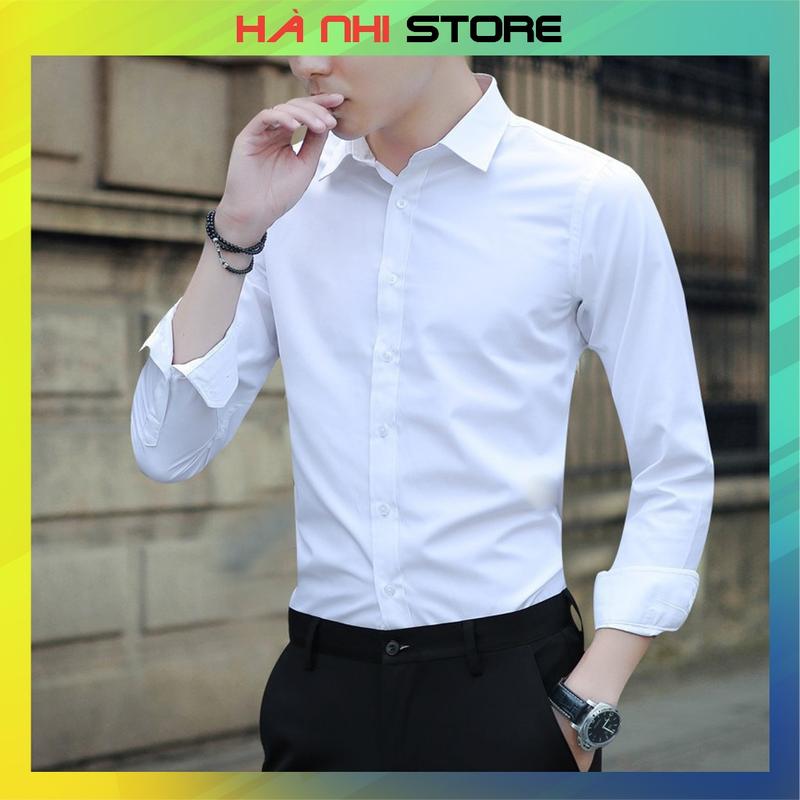 Áo sơ mi nam tay dài, công sở dáng ôm, chất liệu vải lụa thái, chống nhăn chống xù, co dãn nhẹ - Hà Nhi Store Menswear