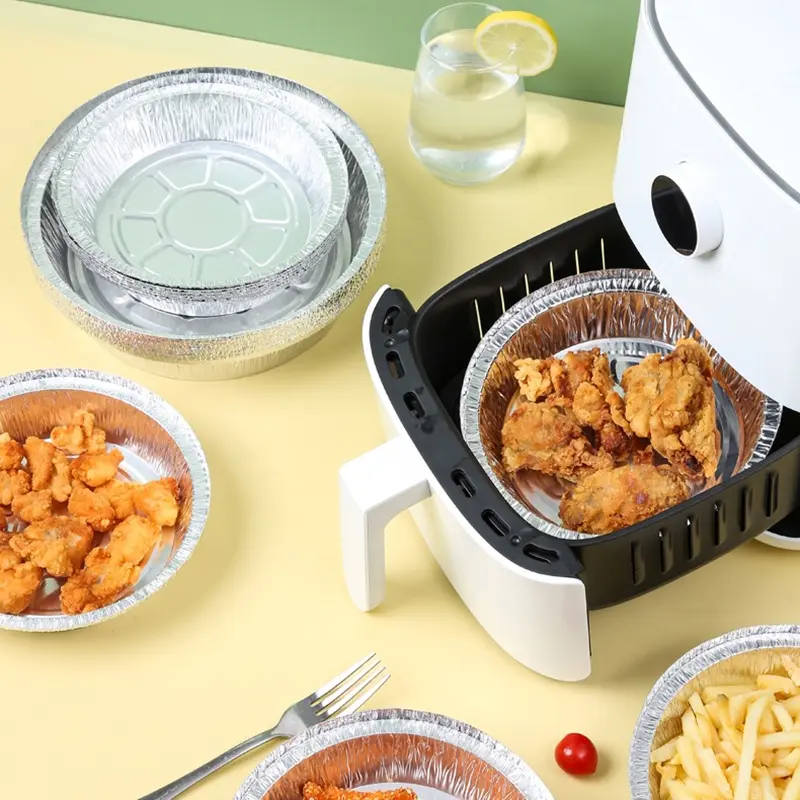 Set 100 Khay Giấy Bạc Size 22cm Đựng Thực Phẩm Lót Nồi Chiên Không Dầu, Lò Nướng, Khay Bát Bạc Đa Năng 2
