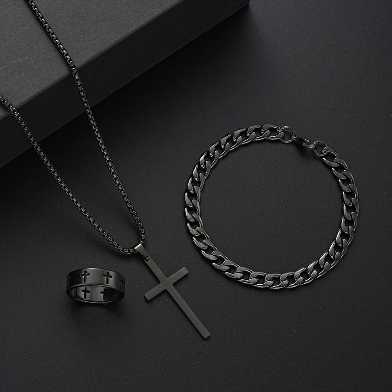 Product Introduction of dark bracelet necklace ring three-piece cold boys hip hop bracelet fashion accessories 2