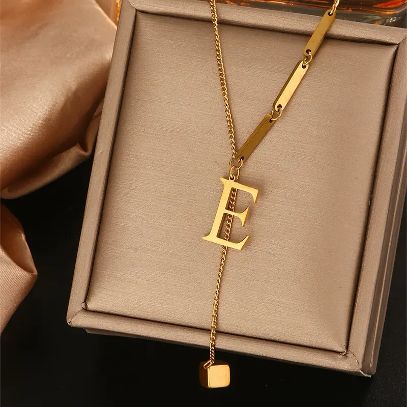 Kalung Titanium Inisial Alphabet Huruf A-Z Cube Anti Karat Korean Style A01-A26 6