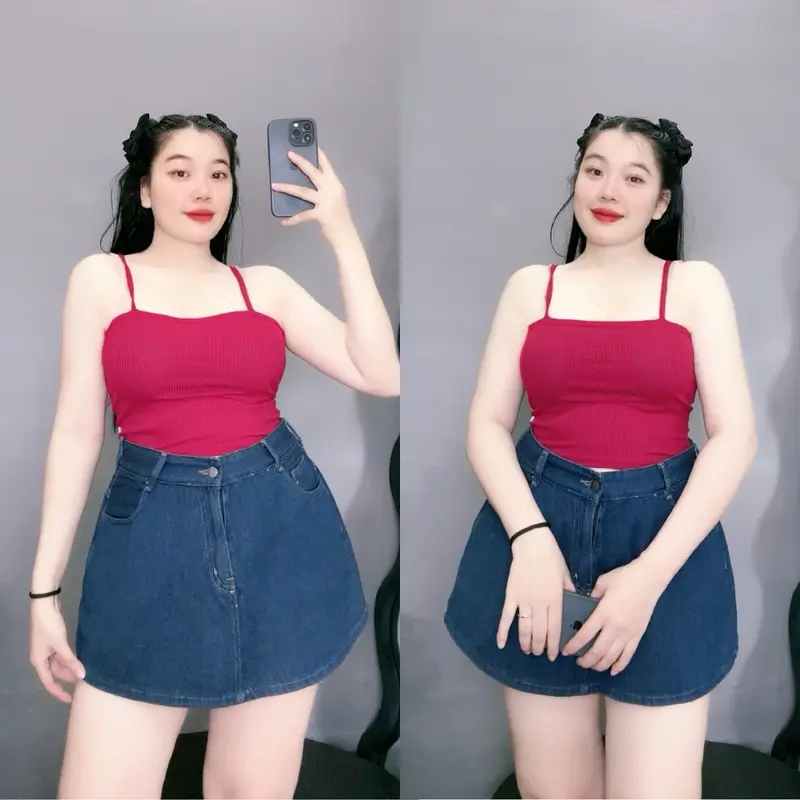 Áo hai dây bigsize nữ dáng áo croptop sành điệu vải thun gân co giãn 50-95kg G118 Women Nhung 6