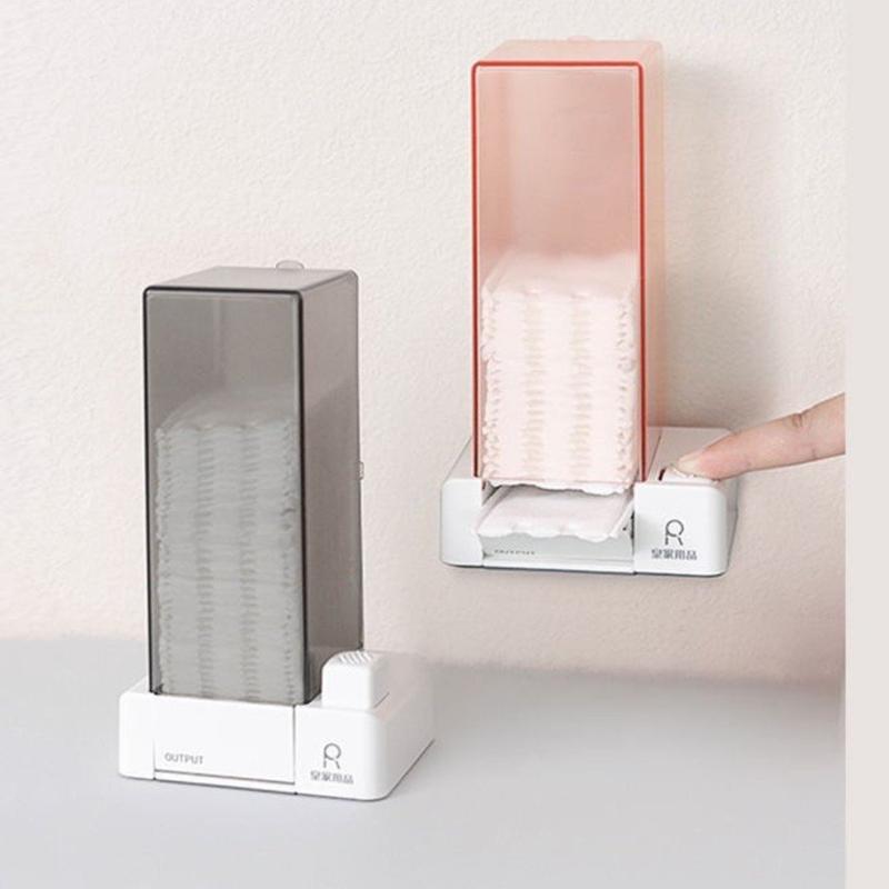 Hộp Đựng Bông Tẩy Trang Gắn Tường Rút Bông Tẩy Trang Tự Động Có Nút Bấm Kháng Khuẩn Chống Bụi