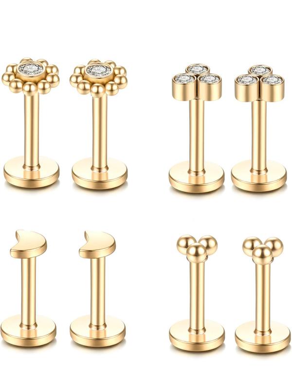 Stainless Steel Lip Stud Set, Artificial Gemstone Decor Lip Studs, Fashionable Body Jewelry for Women & Men, Trendy All-match & Exquisite Jewelry for Birthday Gift 0