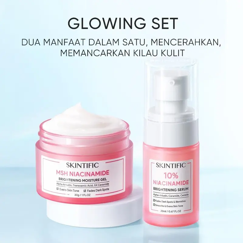 SKINTIFIC 2pcs Skincare Set | 2IN1 hero refresh set: Moisturizer + Serum/ Glowing Set / Anti Acne Set :Acne Treatment / Brightening Whitening / Barrier Repair / Pelembab Wajah Facial Acid Aging Hitam Ceramide Niacinamide Exfoliating Mencerahkan Pencerah 3