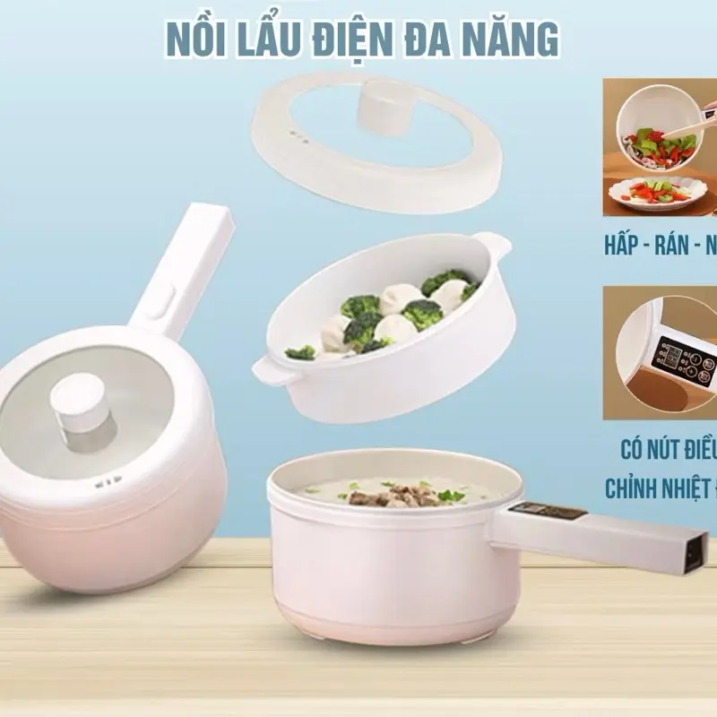 Nồi Lẩu Điện Đa Năng Dung Tích Lớn 2 Lít Điều Chỉnh Nhiệt Độ Tay Cầm Dài Tặng Kèm Giá Hấp Bảo Hành 6 Tháng Lỗi 1 Đổi 1