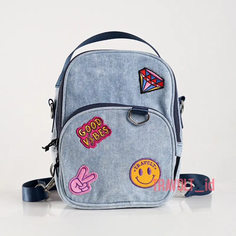 Denim Patch Sling Bag 3in1 - Travolt - Tas Ransel selempang Jeans - Tas Denim - Tas Konser KPOP - Denim - Jeans - Dae tas  remaja 0