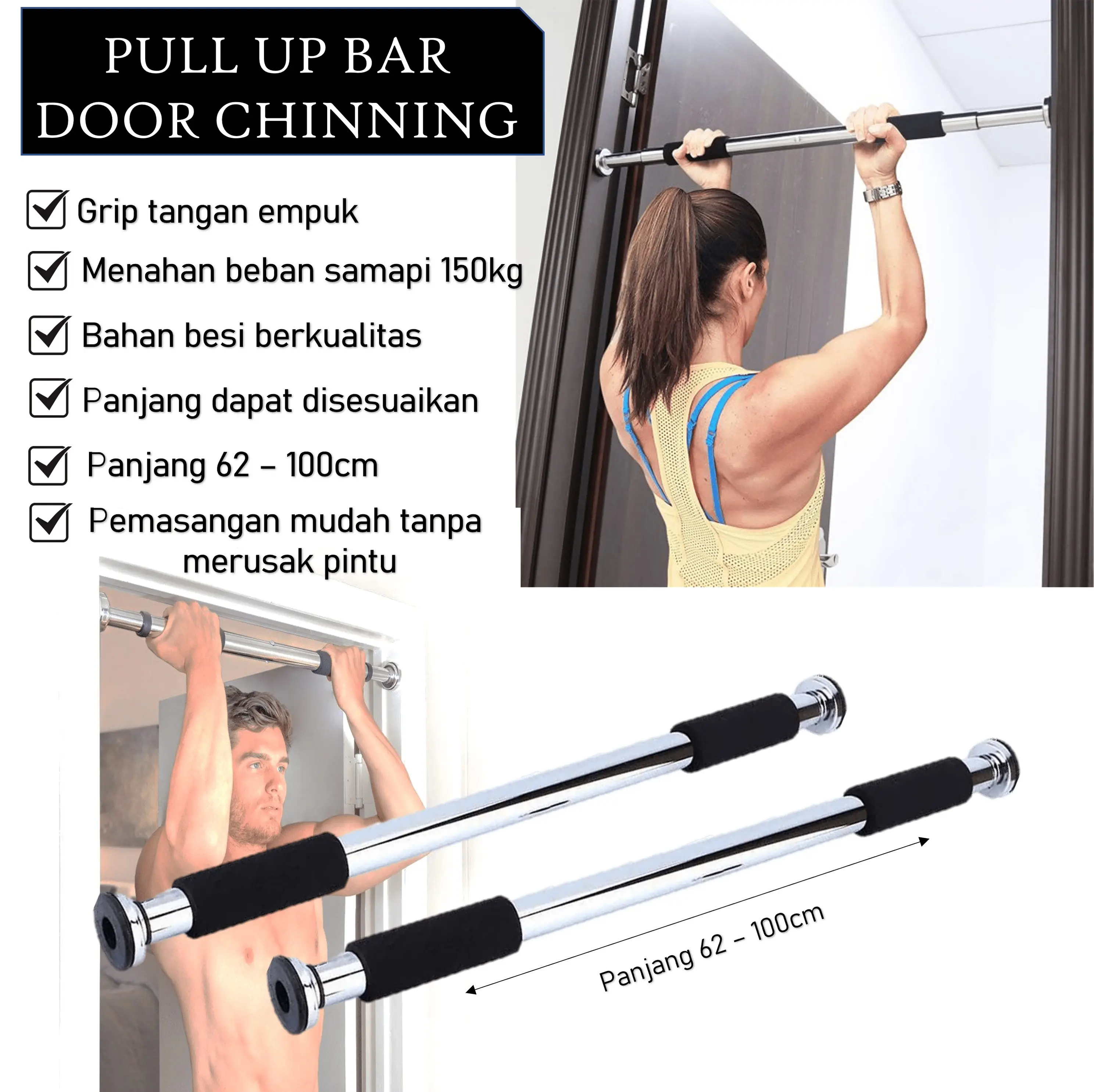 Alat Olahraga PULL UP BAR DOOR CHINNING GYMBAR Alat Fitnes - Gym Otot Lengan