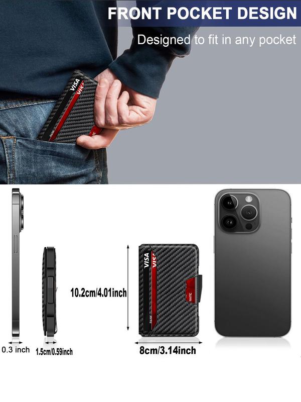 Men's Minimalist Carbon Fiber Card Holder with Money Clip, Rfid Blocking Bifold Wallet, Pop Up Card Case, Compact Credit Card Holder 4