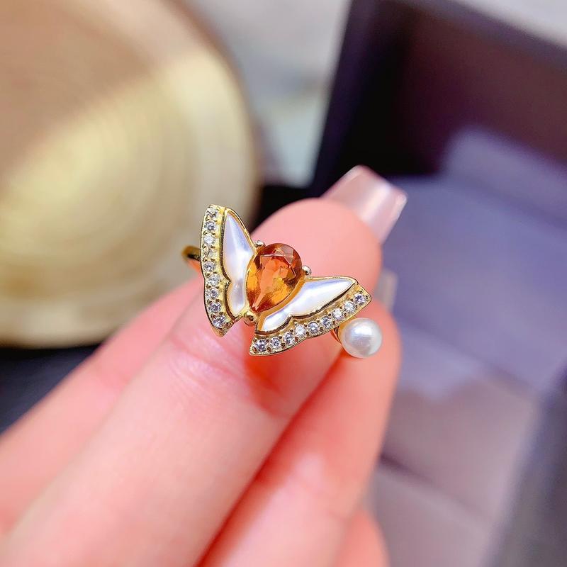 Natural Gemstone - Birthstone - Promotion - S925 Silver Natural Citrine Fashion Fritillary Butterfly Drop 4 * 6mm Ring - (Wedding, Friend, Couple Gift) 3